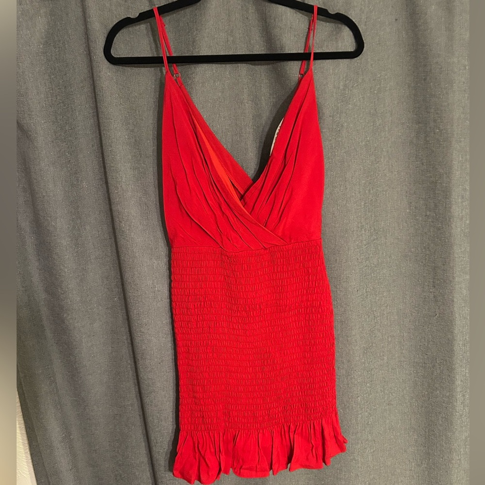 Red Smocked Mini Dress